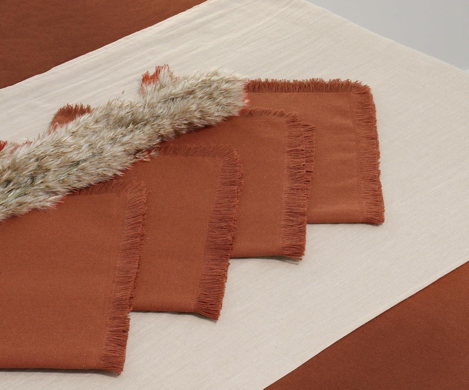 imagePurpleEssences Rust Cloth Napkins with Fringes 100 Cotton Fall Thanksgiving Table Cloth Napkins Set of 6 18x18 Inch Reusable Dinner Napkins for Parties and WeddingsRust