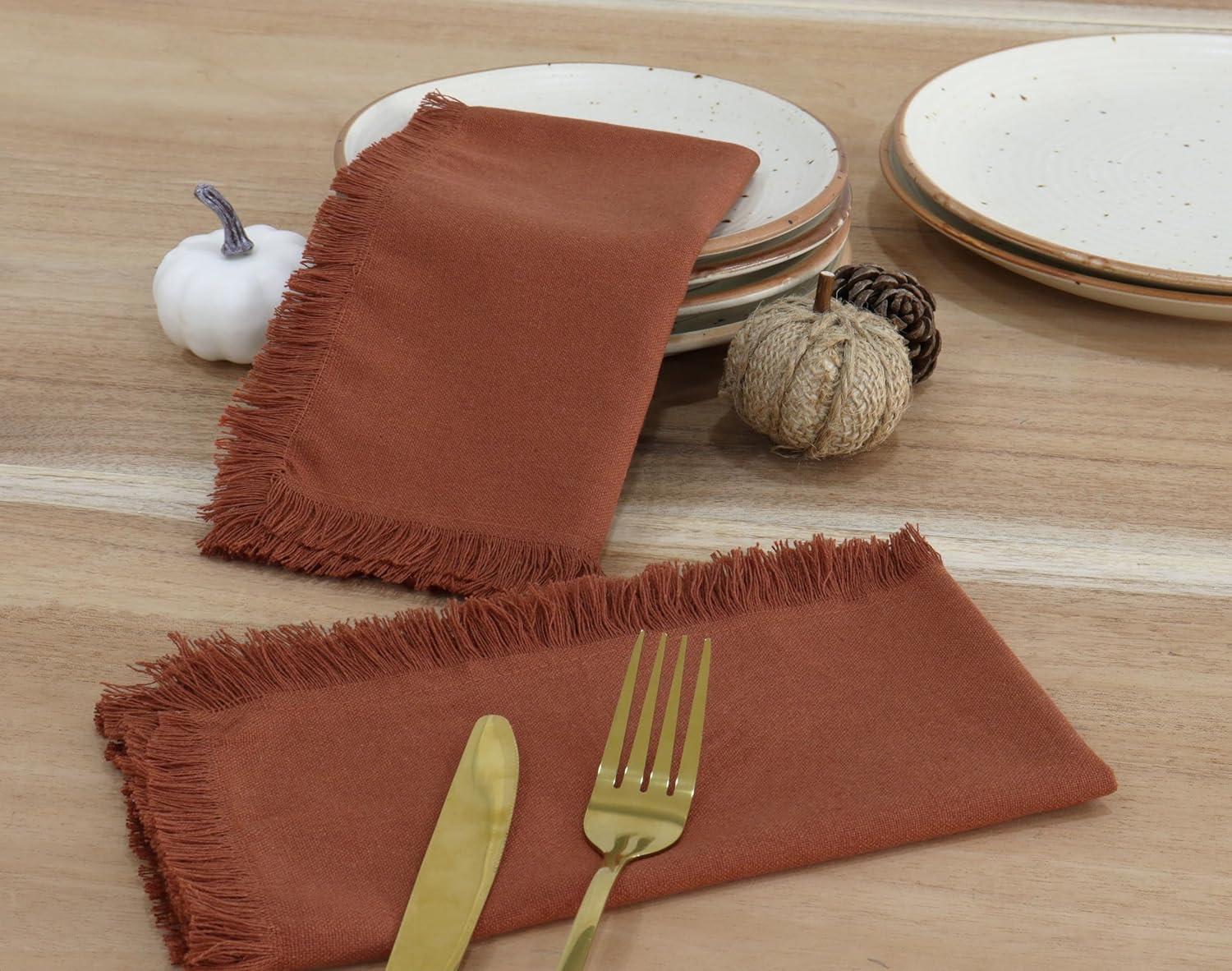 imagePurpleEssences Rust Cloth Napkins with Fringes 100 Cotton Fall Thanksgiving Table Cloth Napkins Set of 6 18x18 Inch Reusable Dinner Napkins for Parties and WeddingsRust