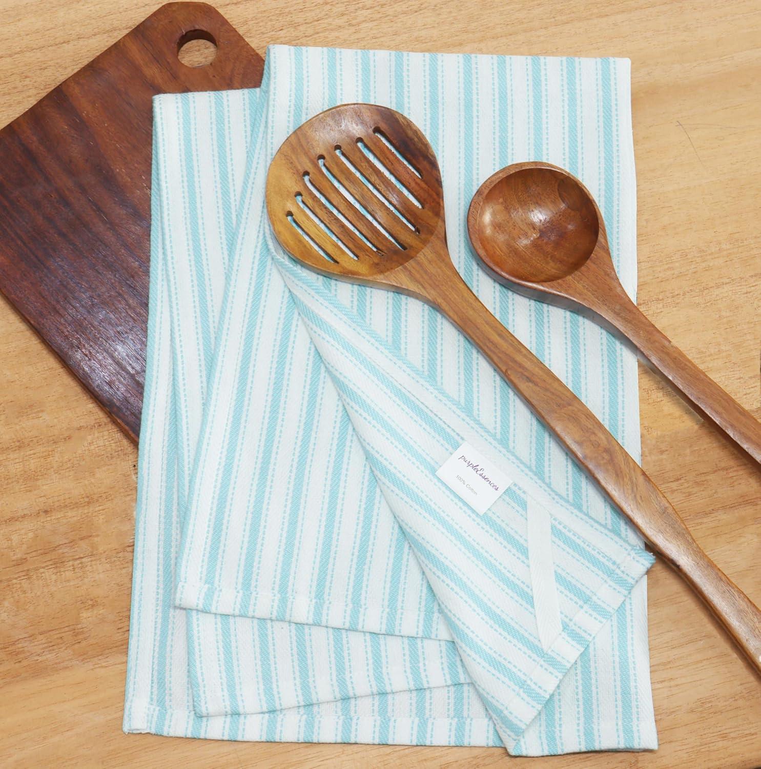 imagePurpleEssences Stripe Kitchen Towels Set of 6 18x28 Inch 100 Cotton Absorbent ampamp Reusable Dish Towels with Hanging Loop FrenchInspired Style Fall Thanksgiving RustBlue