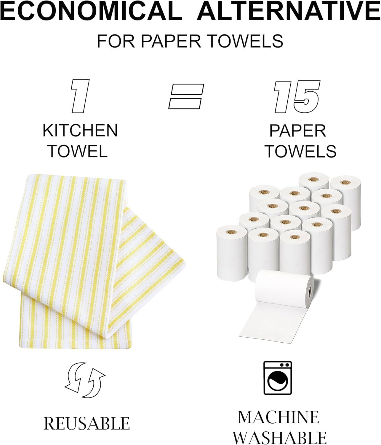 imagePurpleEssences Stripe Kitchen Towels Set of 6 18x28 Inch 100 Cotton Absorbent ampamp Reusable Dish Towels with Hanging Loop FrenchInspired Style Fall Thanksgiving RustYellow