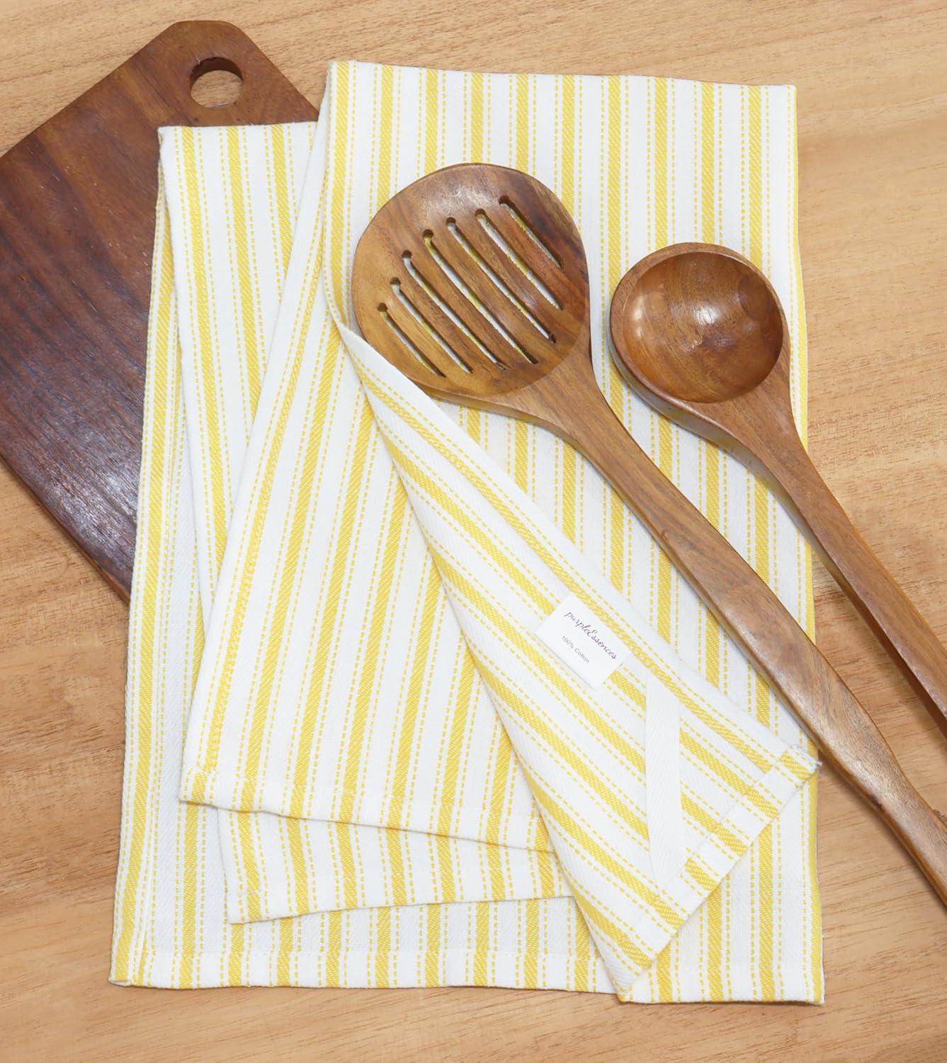 imagePurpleEssences Stripe Kitchen Towels Set of 6 18x28 Inch 100 Cotton Absorbent ampamp Reusable Dish Towels with Hanging Loop FrenchInspired Style Fall Thanksgiving RustYellow