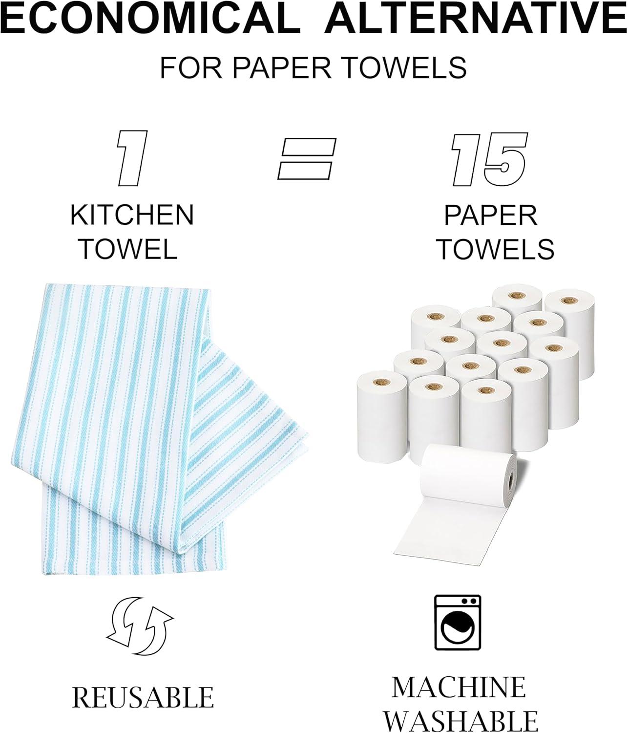 imagePurpleEssences Stripe Kitchen Towels Set of 6 18x28 Inch 100 Cotton Absorbent ampamp Reusable Dish Towels with Hanging Loop FrenchInspired Style Fall Thanksgiving RustBlue