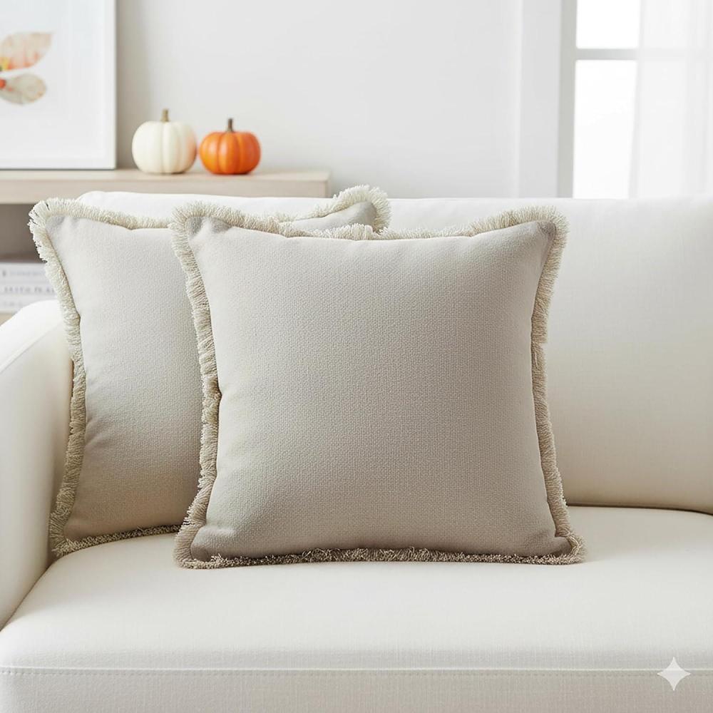 imagePurpleEssences 2 Pack Boho Cotton Fringe Throw Pillow Covers Decorative Cushion Covers with Tassels for Couch Sofa Bed Farmhouse Home Dcor Fall Thanksgiving  Royal LinenRoyal Linen