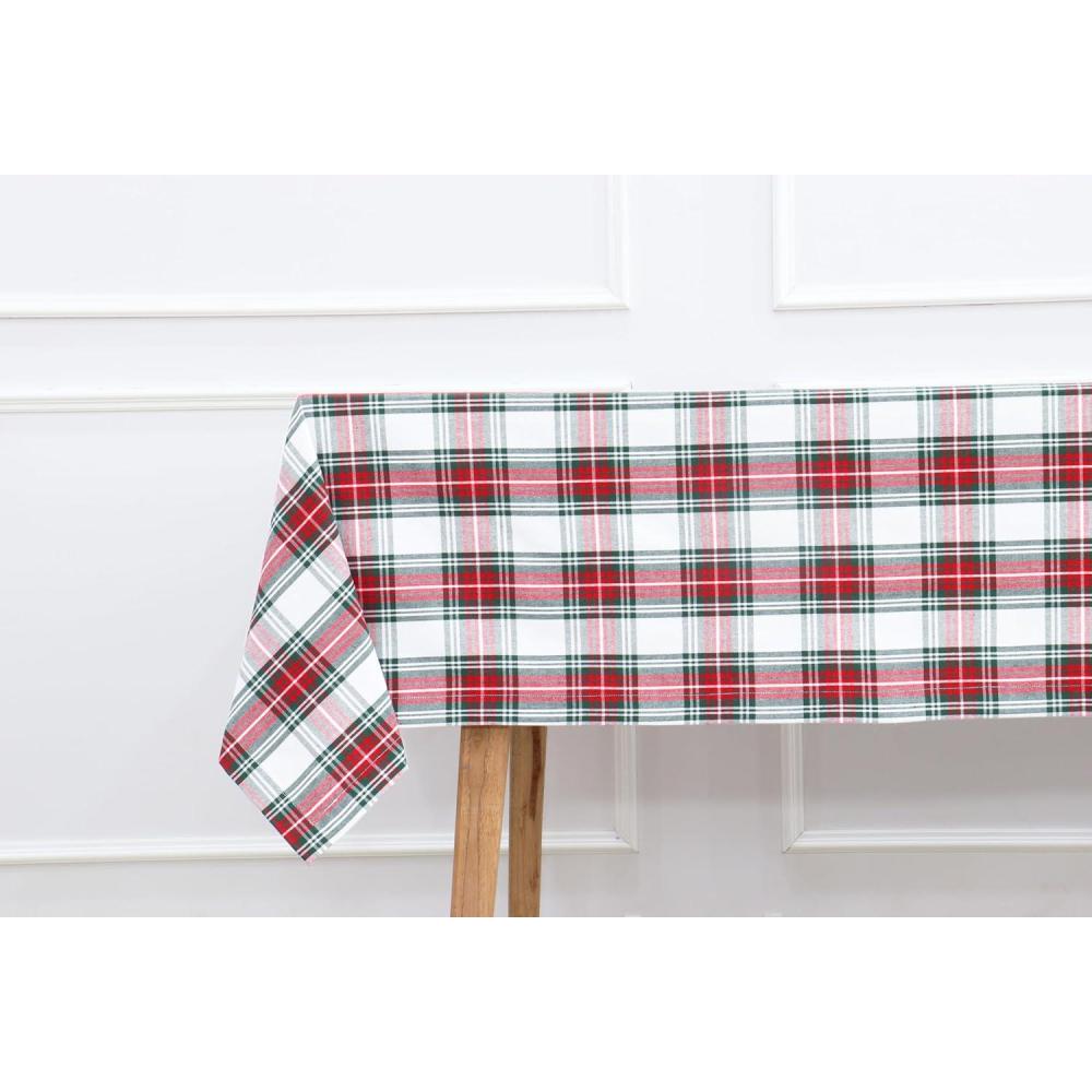imagePurpleEssences 4th of July Buffalo Plaid Tablecloth  Water Resistant Wipeable Washable Checkered Table Cloth for Outdoor Picnic Dining  60 x 120 Inch  Labor Day  Red Blue and WhiteTartan Plaid  RedWhite