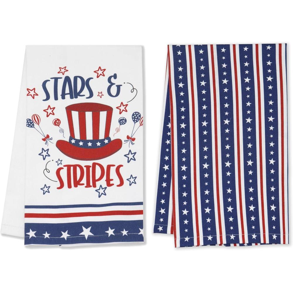 imagePurpleEssences 4th of July Kitchen Towels 100 Cotton  Pack of 218x28 inches  Independence Day Indoor Decorations  Labor Day  Red White Blue  America HeartStars and Stripes