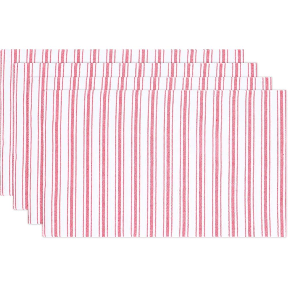imagePurpleEssences 4th of July Striped Placemats Set of 4 Washable Double Layer Woven placemat for Dining Table and Kitchen  13 x 19 Inch  Labor Day  Red Blue and WhiteHomestead Stripe  White With Red Stripes