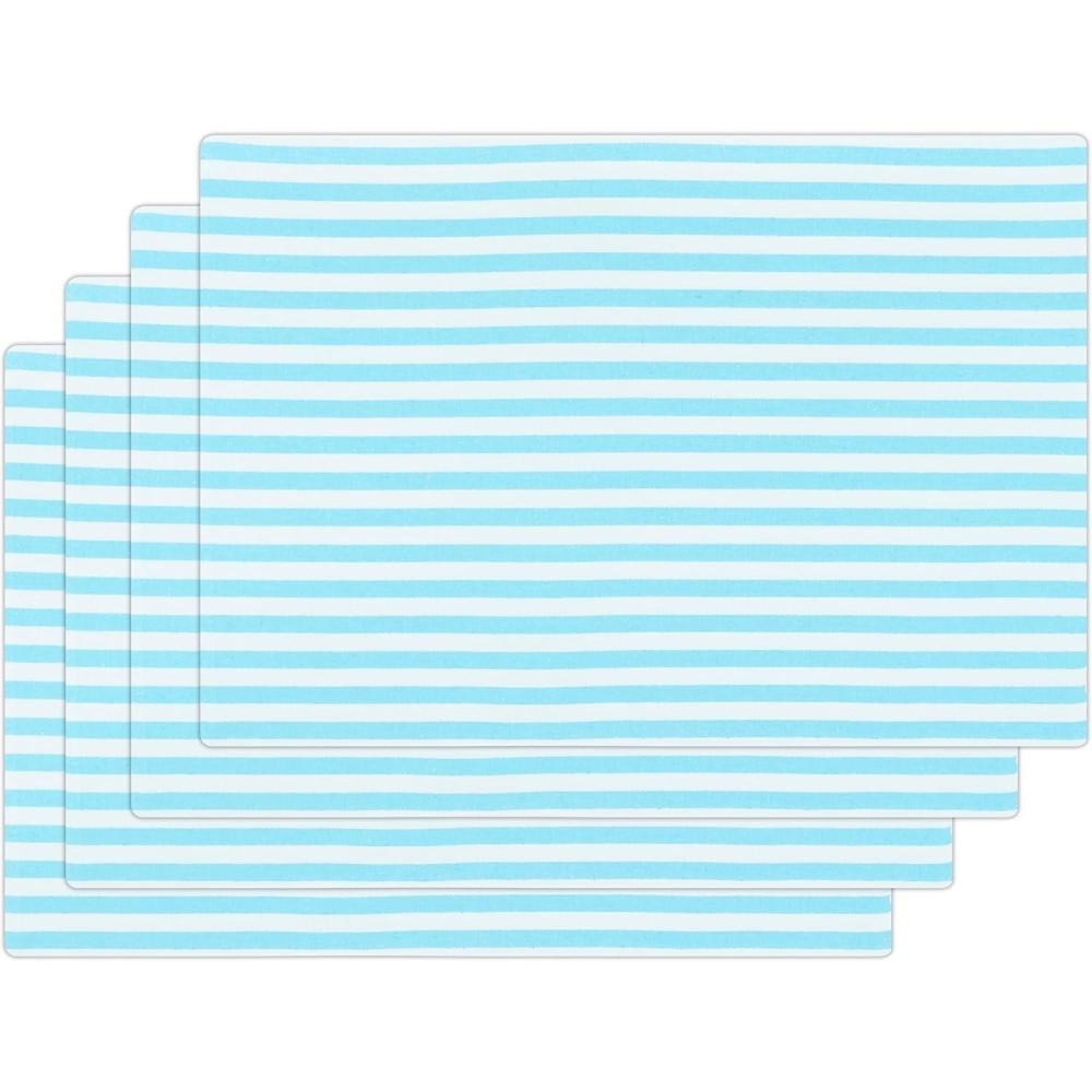 imagePurpleEssences 4th of July Striped Placemats Set of 4 Washable Double Layer Woven placemat for Dining Table and Kitchen  13 x 19 Inch  Labor Day  Red Blue and WhiteAqua Blue and White