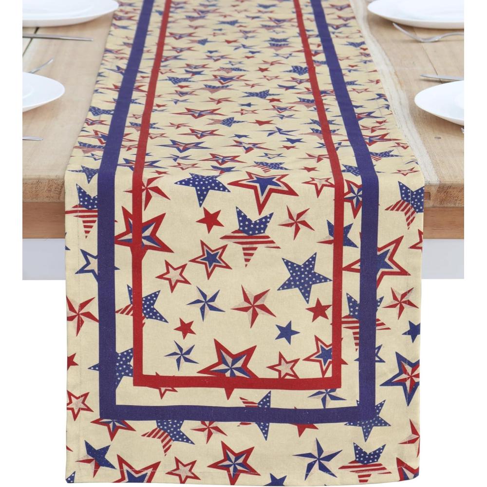 imagePurpleEssences 4th of July Table Runner  Pack of 1  14x72 Inches  Independence Day Indoor Outdoor Decorations  Labor Day  American CrimsonRustic Patriotic