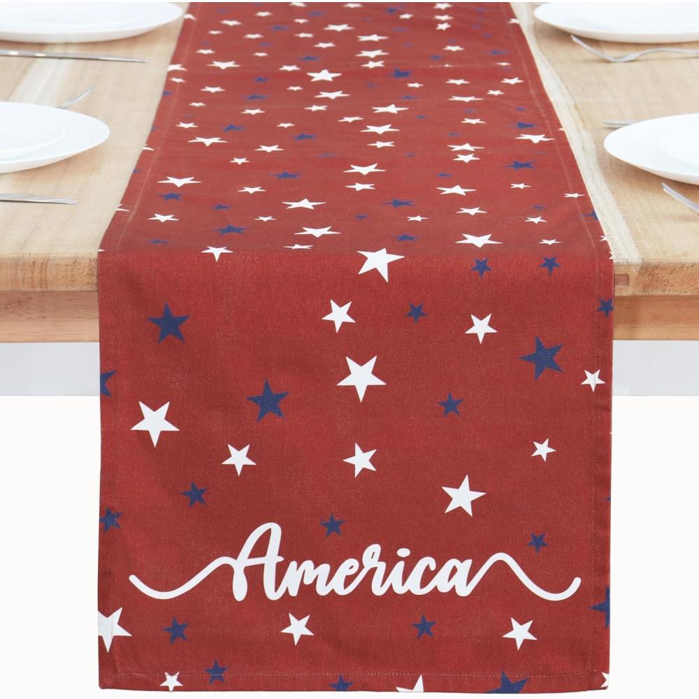 imagePurpleEssences 4th of July Table Runner  Pack of 1  14x72 Inches Independence Day Indoor Outdoor Decorations  Labor Day  Celestial LibertyAmerican Crimson