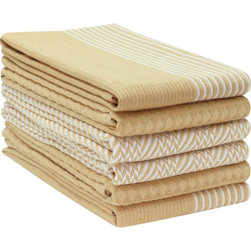 imagePurpleEssences 6Pack Kitchen Towels  15x25 Inch 100 Cotton Waffle Weave  Absorbent Reusable Dish ampamp Hand Towels with Hanging Loop for Home ampamp Bar Use Fall Thanksgiving  Assorted  Dark GrayTan  Assorted