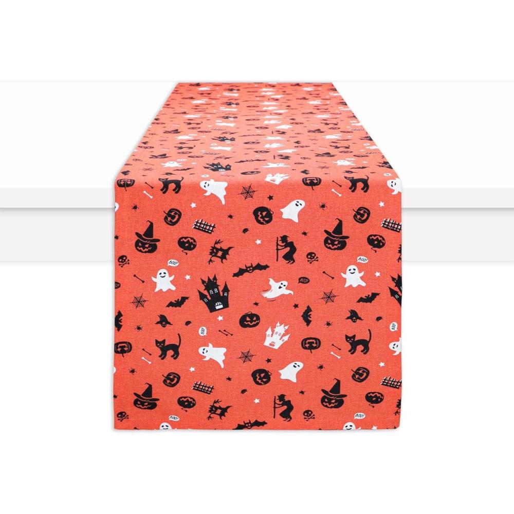 imagePurpleEssences Black ampamp Orange Halloween Table Runner 14quotx72quot Haunted House Tree Ghost Witch Spooky Decor Cotton Halloween Kitchen Decor for Dinner Party14 X 90