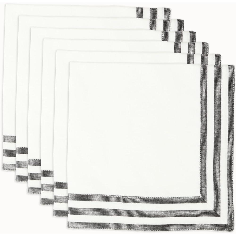 imagePurpleEssences Black and White Cloth Napkins  18x18 Inch Set of 6100 Cotton Elegant Hemstitch Dinner Napkins with 15quot Stripe Edges Durable Washable  Fall Thanksgiving Halloween Table DcorBlack