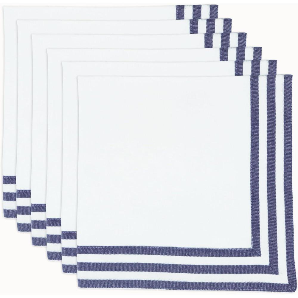 imagePurpleEssences Black and White Cloth Napkins  18x18 Inch Set of 6100 Cotton Elegant Hemstitch Dinner Napkins with 15quot Stripe Edges Durable Washable  Fall Thanksgiving Halloween Table DcorBlue