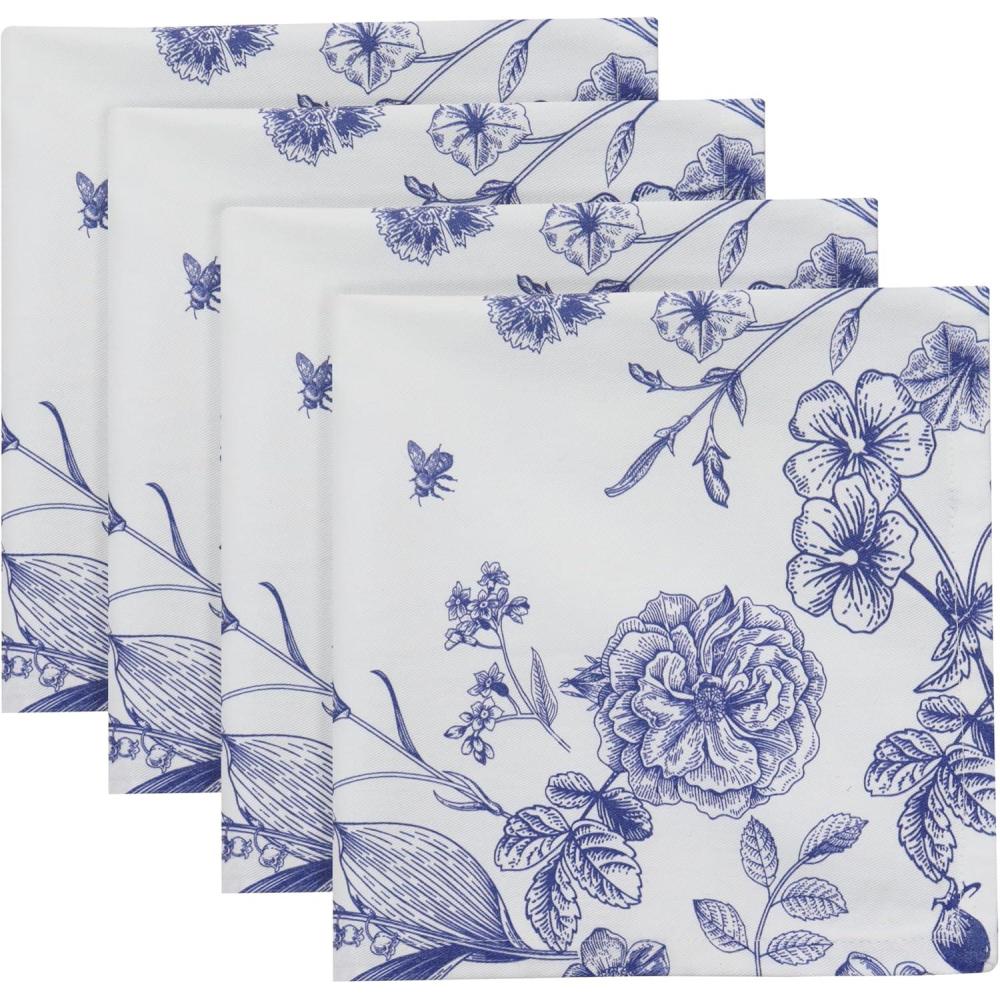 imagePurpleEssences Blue Floral Cloth Napkins  Set of 4 18x18 Inch  100 Cotton Reusable Soft Durable  Elegant Summer Table Decor for Every Occasion  Retro FloralFrench Flower Garden