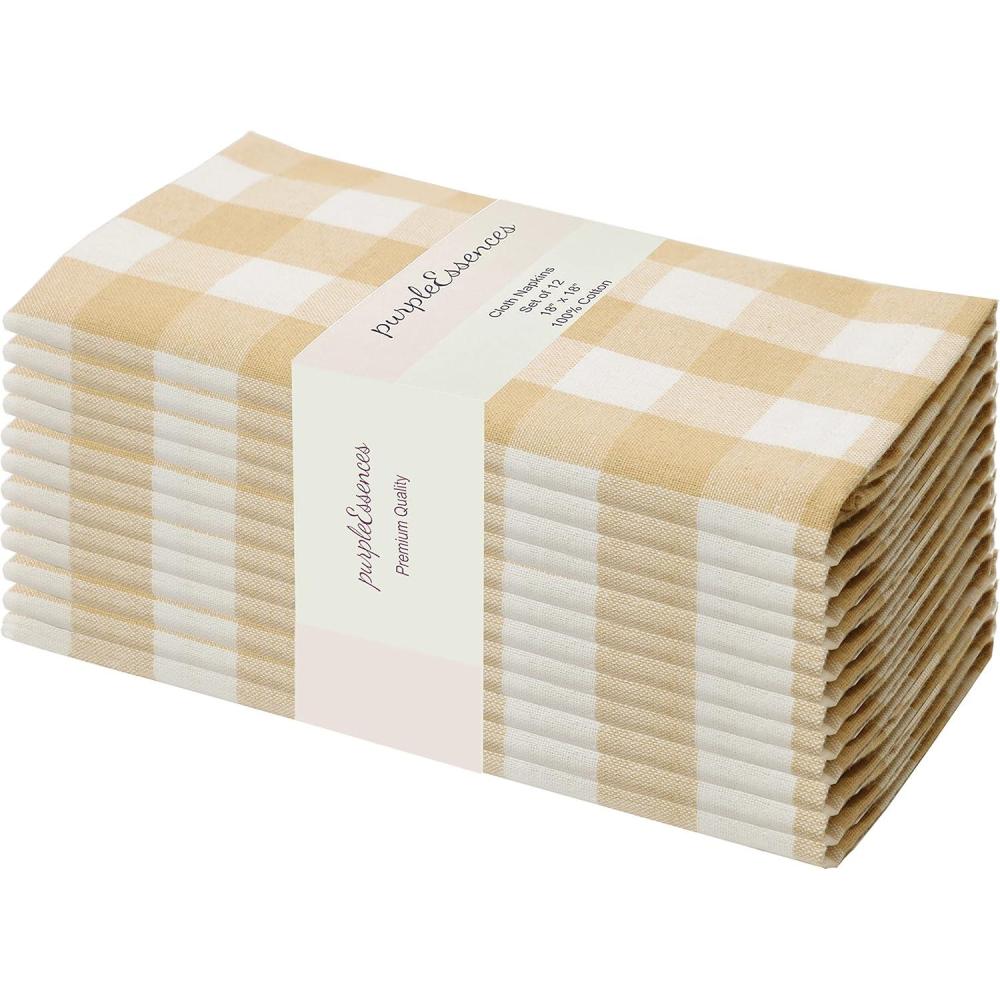 imagePurpleEssences Buffalo Plaid Cloth Napkins  Mitered Corners  4th of July Gingham Check Dinner Napkin  Set of 12100 Cotton  18x18 Inch  Reusable Washable  Labor Day  Red White BlueBeige White