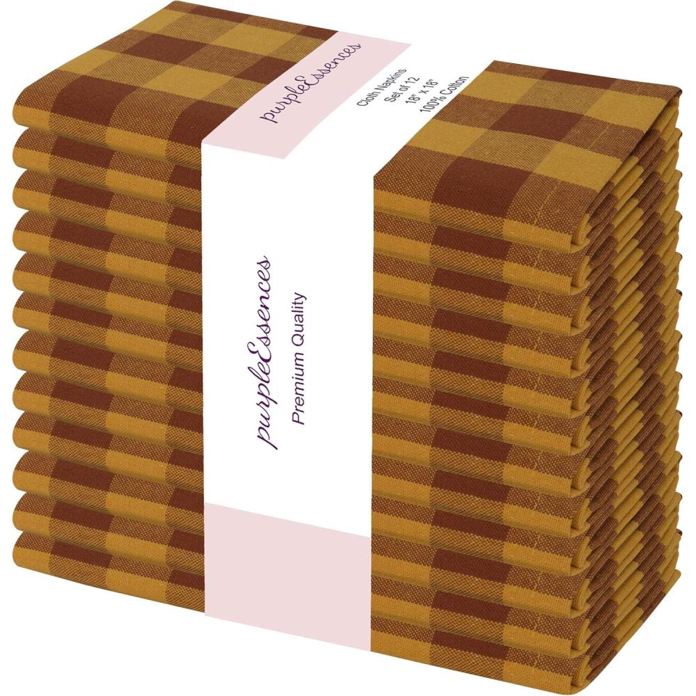 imagePurpleEssences Buffalo Plaid Cloth Napkins  Mitered Corners  4th of July Gingham Check Dinner Napkin  Set of 12100 Cotton  18x18 Inch  Reusable Washable  Labor Day  Red White BluePumpkin Spice Rust