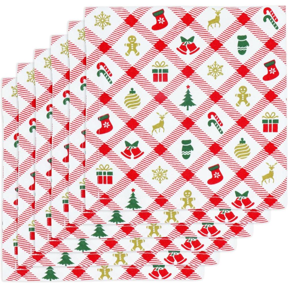 imagePurpleEssences Christmas Cloth Napkins  Set of 6100 Cotton  Soft Durable Washable Dinner Napkins 18x18  Mistletoe  White Red GreenRed Gold  Christmas Carnival
