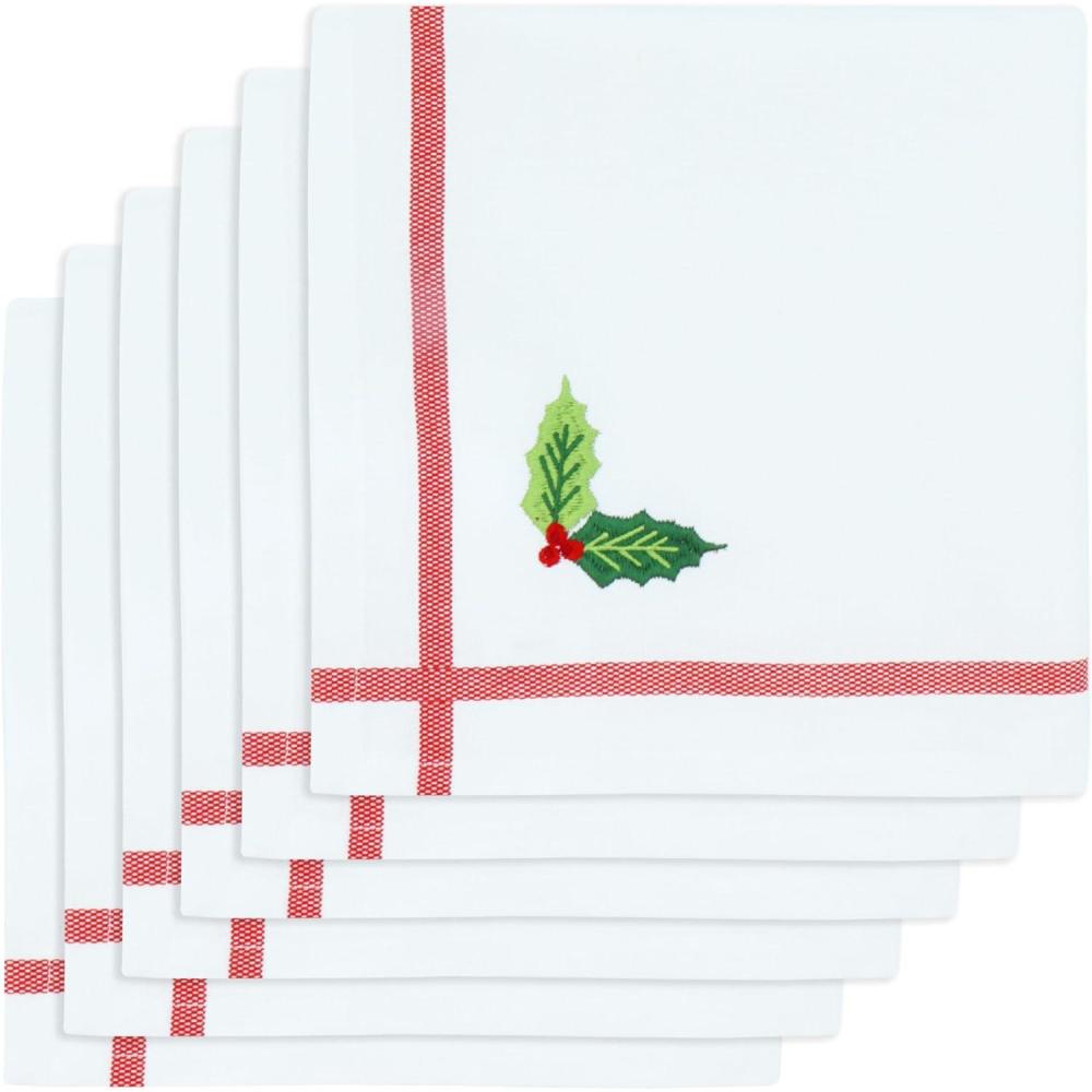 imagePurpleEssences Christmas Cloth Napkins  Set of 6100 Cotton  Soft Durable Washable Dinner Napkins 18x18  Mistletoe  White Red GreenWhite Red Green  Embroidery Mistletoe