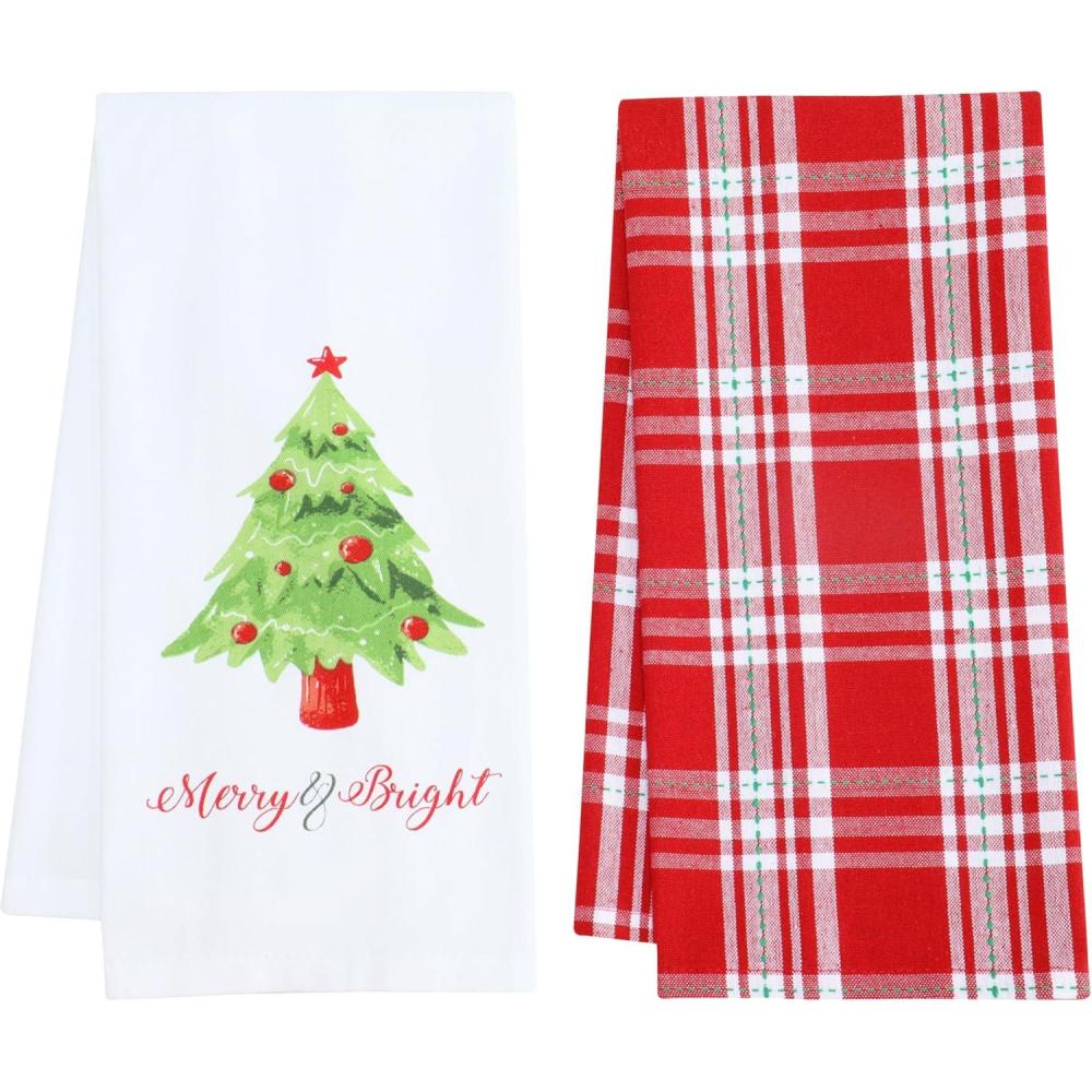 imagePurpleEssences Christmas Kitchen Towel Set of 2100 Cotton Tea Towels for Baking Cleaning Entertainment ampamp Cooking Holiday  Snowman and PlaidChristmas Tree and Plaid