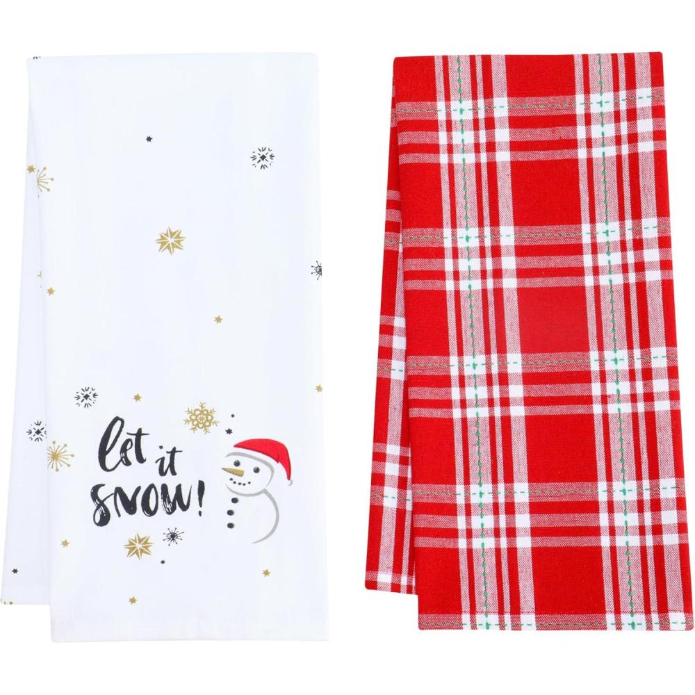 imagePurpleEssences Christmas Kitchen Towel Set of 2100 Cotton Tea Towels for Baking Cleaning Entertainment ampamp Cooking Holiday  Snowman and PlaidLet It Snow and Plaid