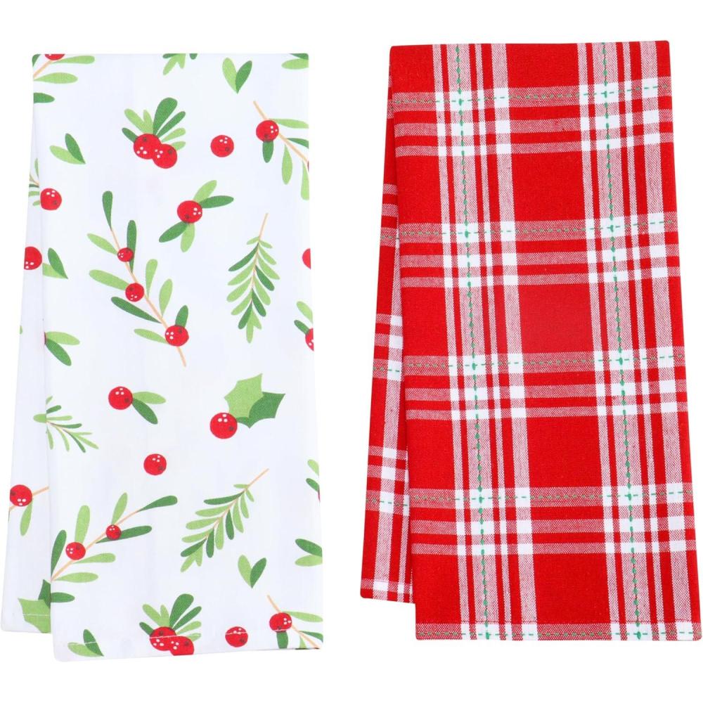 imagePurpleEssences Christmas Kitchen Towel Set of 2100 Cotton Tea Towels for Baking Cleaning Entertainment ampamp Cooking Holiday  Snowman and PlaidMistletoe and Plaid