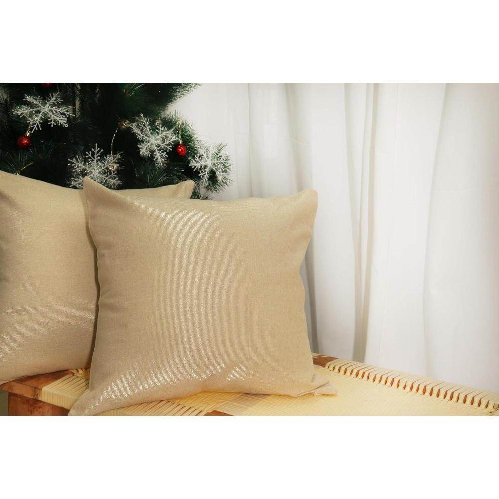 imagePurpleEssences Christmas Metallic Beige Throw Pillow Covers 18x18 Set of 2  Decorative Cotton Lurex Metallic Finish Cushion Covers for Sofa Couch Bed  Holiday WinterSolidbeige