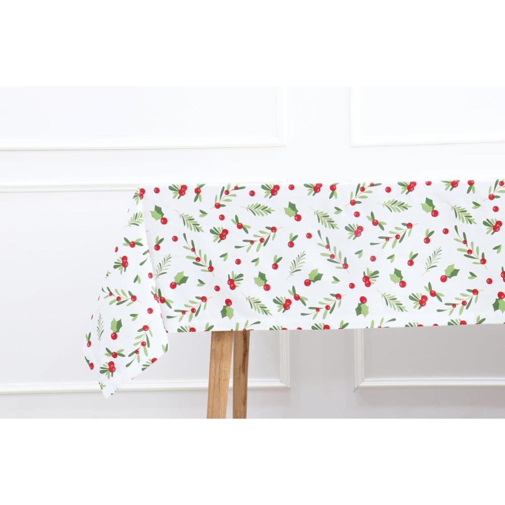 imagePurpleEssences Christmas Mistletoe Tablecloths  Xmas Tree Water Resistant 60 x 84 inch Table Cloth Washable Table Cover for Dining Holiday Decor  Red Green and WhiteRed Green White