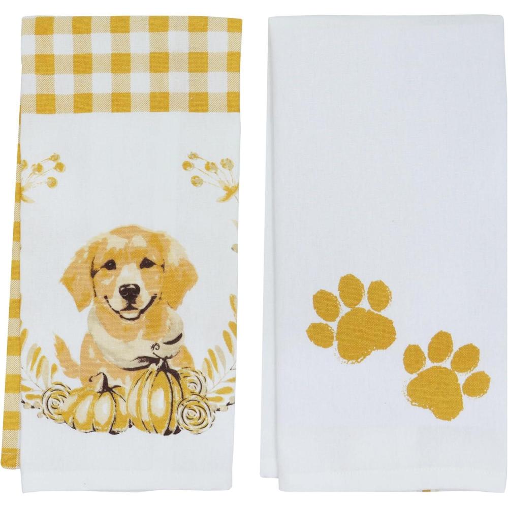 imagePurpleEssences Cotton Kitchen Towels Set of 2  Absorbent Dish Towels Set Tea Towels Bar Towels Multipurpose Kitchen Linen Drying Dish Hand Towels 16 x 28 Inch Puppy ampamp PawPuppy  Paw