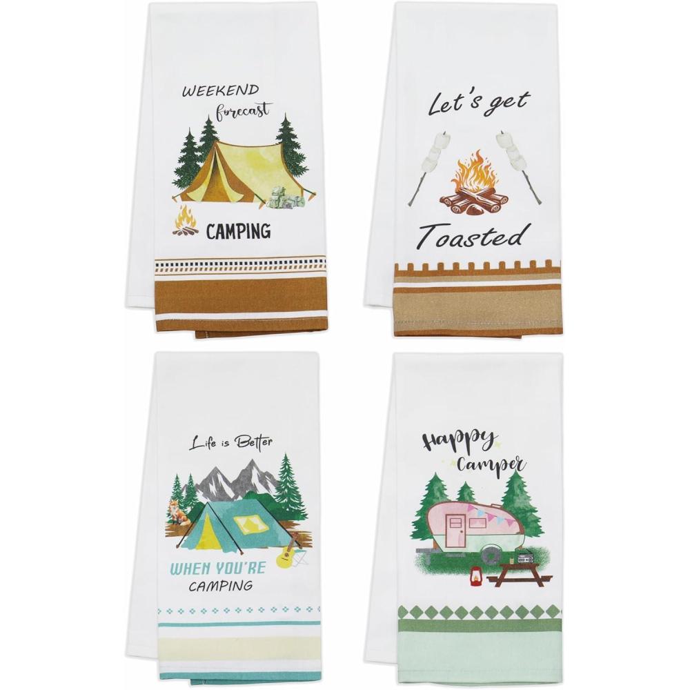 imagePurpleEssences Cotton Kitchen Towels Set of 4  16x26 in Summer Prints  Absorbent Reusable Tea Towels for Seasonal Kitchen Dcor  CampingCamping