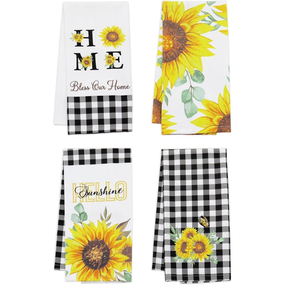 imagePurpleEssences Cotton Kitchen Towels Set of 4  16x26 in Summer Prints  Absorbent Reusable Tea Towels for Seasonal Kitchen Dcor  CampingSunflower