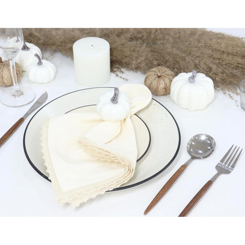 imagePurpleEssences Cream Cloth Napkins with Lace 18x18 Inch Fall Thanksgiving 100 Cotton Set of 4 Reusable Fabric Napkins Washable Cloth Dinner Napkins Cream EdgesCream  Edges  Cream