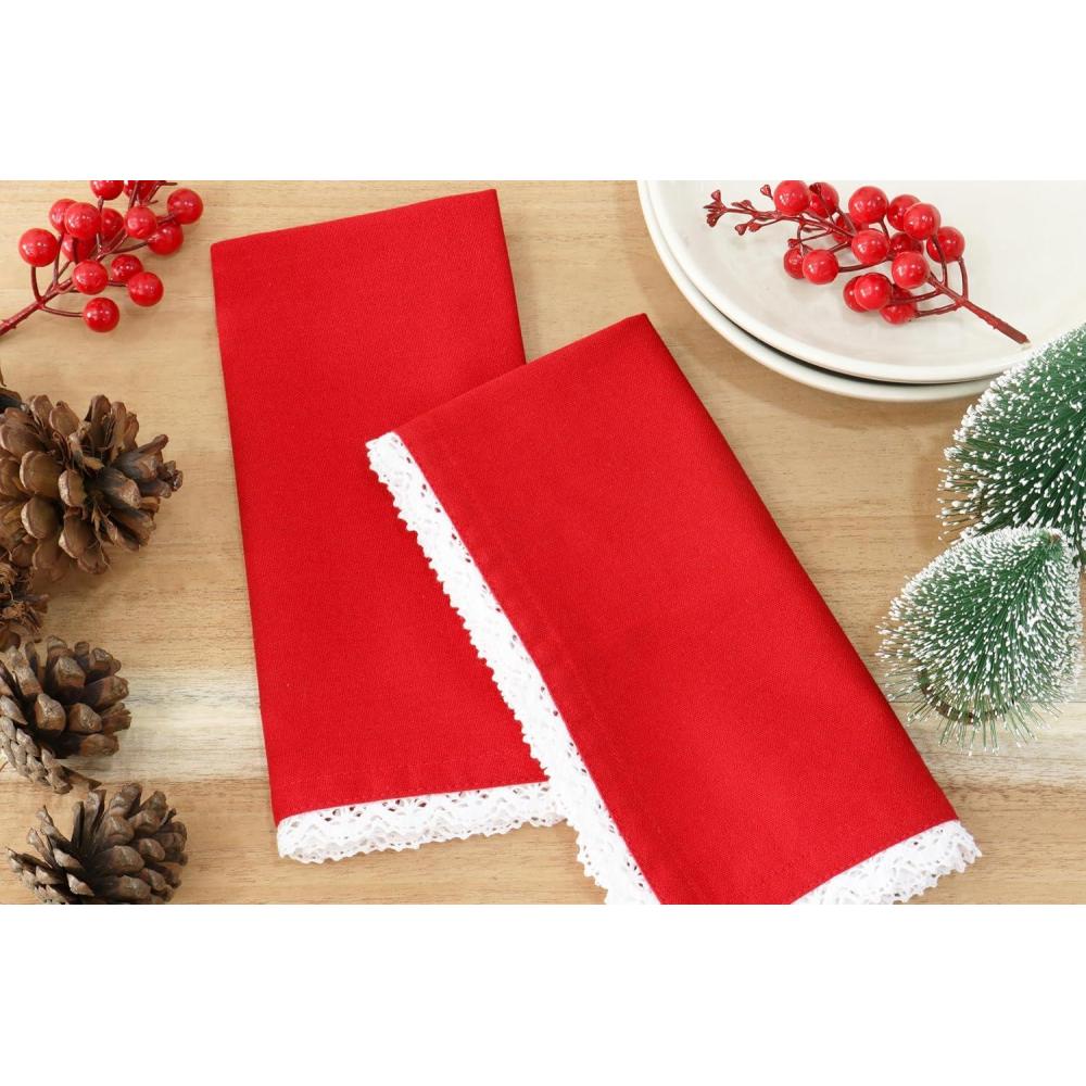 imagePurpleEssences Cream Cloth Napkins with Lace 18x18 Inch Fall Thanksgiving 100 Cotton Set of 4 Reusable Fabric Napkins Washable Cloth Dinner Napkins Cream EdgesRed  Edges  White
