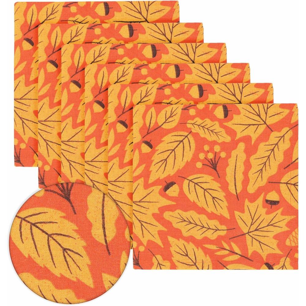 imagePurpleEssences Fall Harvest Decor Thanksgiving Napkins 18x18 Fall Cloth Napkins Set of 6 100 Cotton Autumn Fall Leaves Dinner Napkins for Farmhouse Kitchen Maple LeavesMaple  Hazel