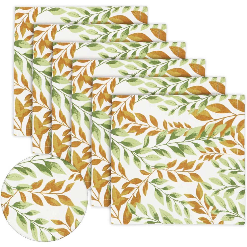 imagePurpleEssences Fall Harvest Decor Thanksgiving Napkins 18x18 Fall Cloth Napkins Set of 6 100 Cotton Autumn Fall Leaves Dinner Napkins for Farmhouse Kitchen Maple LeavesSage N Autumn
