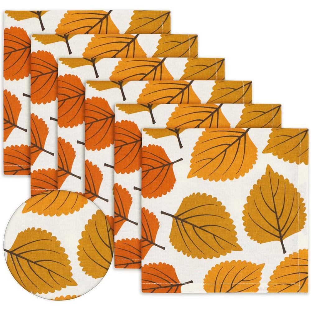 imagePurpleEssences Fall Harvest Decor Thanksgiving Napkins 18x18 Fall Cloth Napkins Set of 6 100 Cotton Autumn Fall Leaves Dinner Napkins for Farmhouse Kitchen Maple LeavesAmber