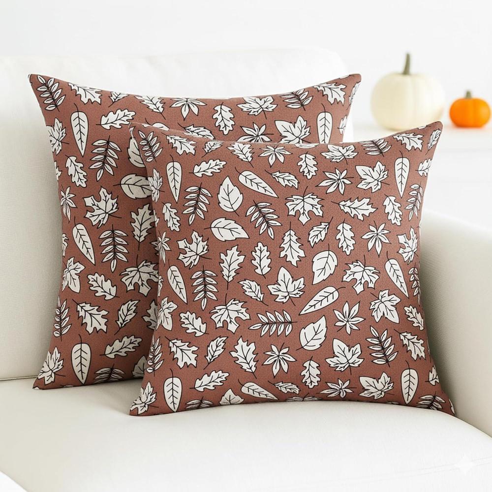 imagePurpleEssences Fall Pillow Covers 18x18  Set of 2 Autumn Throw Cushion Cases with Autumn Leaves  Farmhouse Thanksgiving Decor for Sofa Couch Home or Outdoor Use Jora 18 x 18 InchHeap of Autumn
