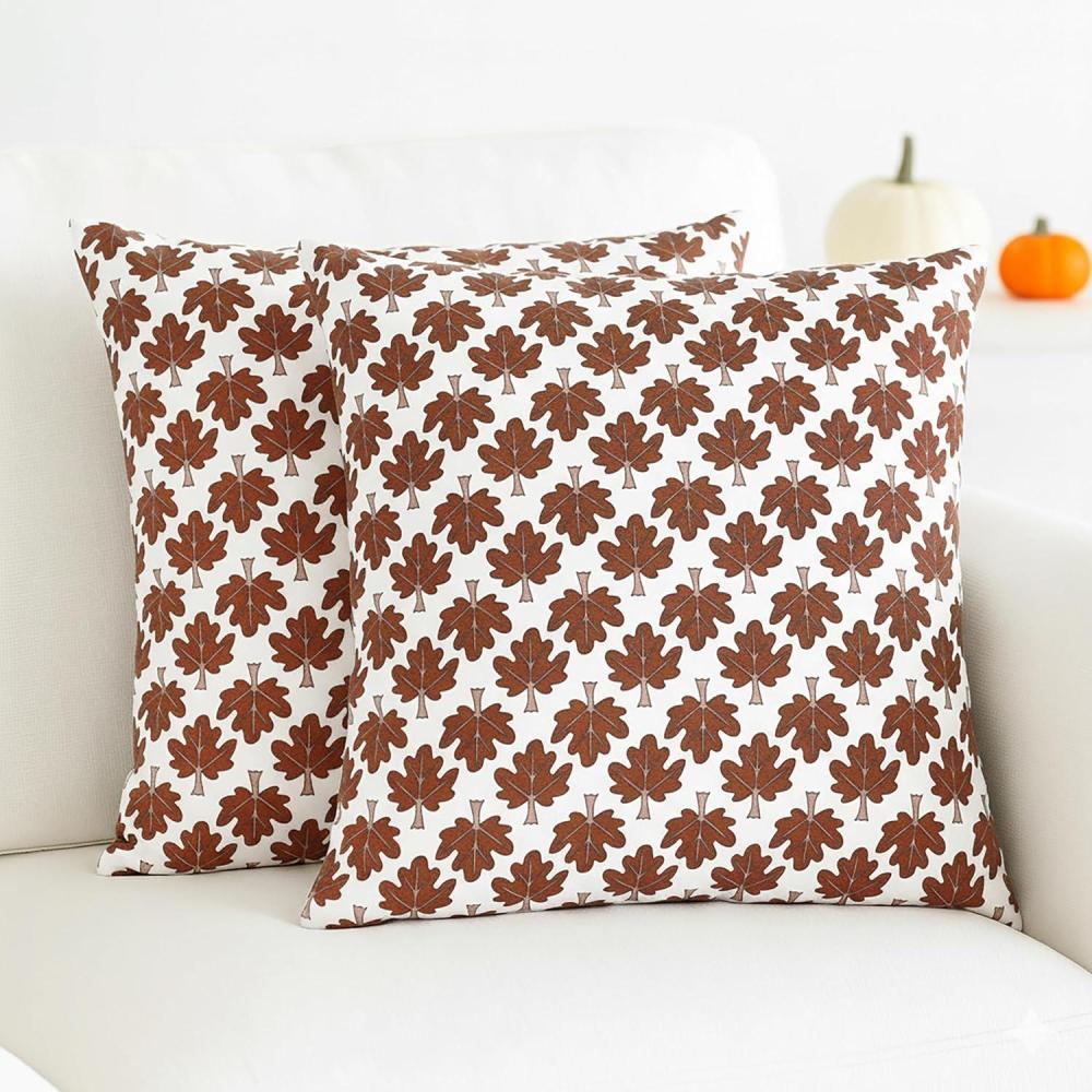 imagePurpleEssences Fall Pillow Covers 18x18  Set of 2 Autumn Throw Cushion Cases with Autumn Leaves  Farmhouse Thanksgiving Decor for Sofa Couch Home or Outdoor Use Jora 18 x 18 InchFall Maze