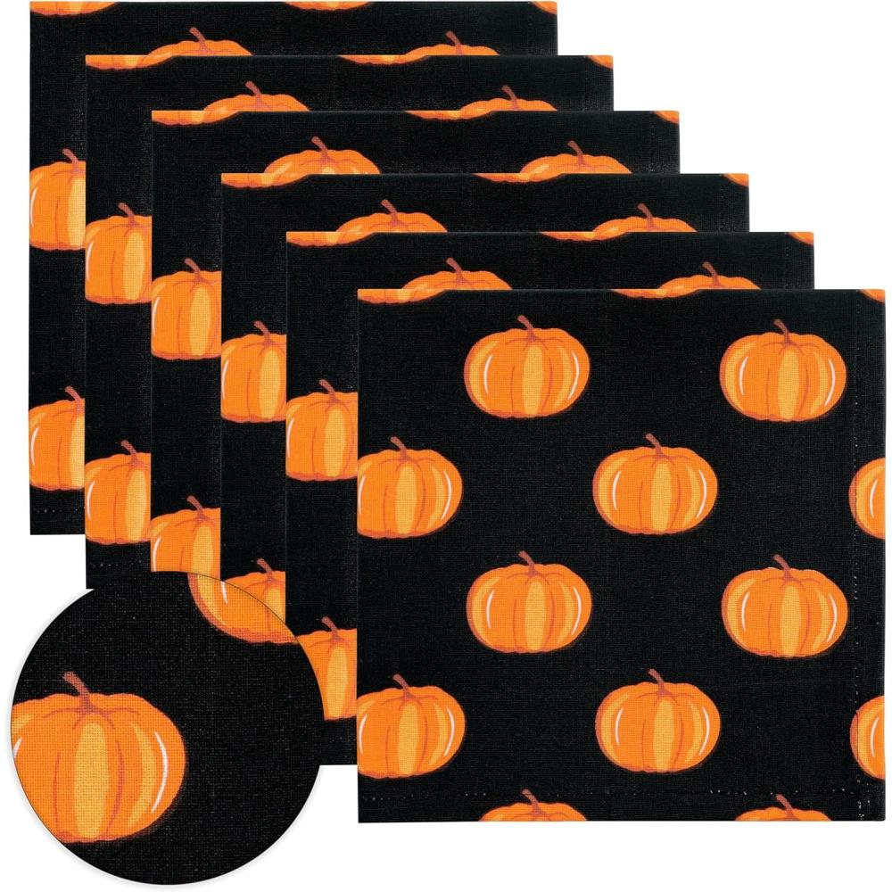 imagePurpleEssences Fall Pumpkin Harvest Thanksgiving Cloth Napkins 18x18 Inch Set of 6  Reusable Washable Dinner Napkins for Home Kitchen ampamp Parties  Pumpkin SpiceHalloween Pumpkin