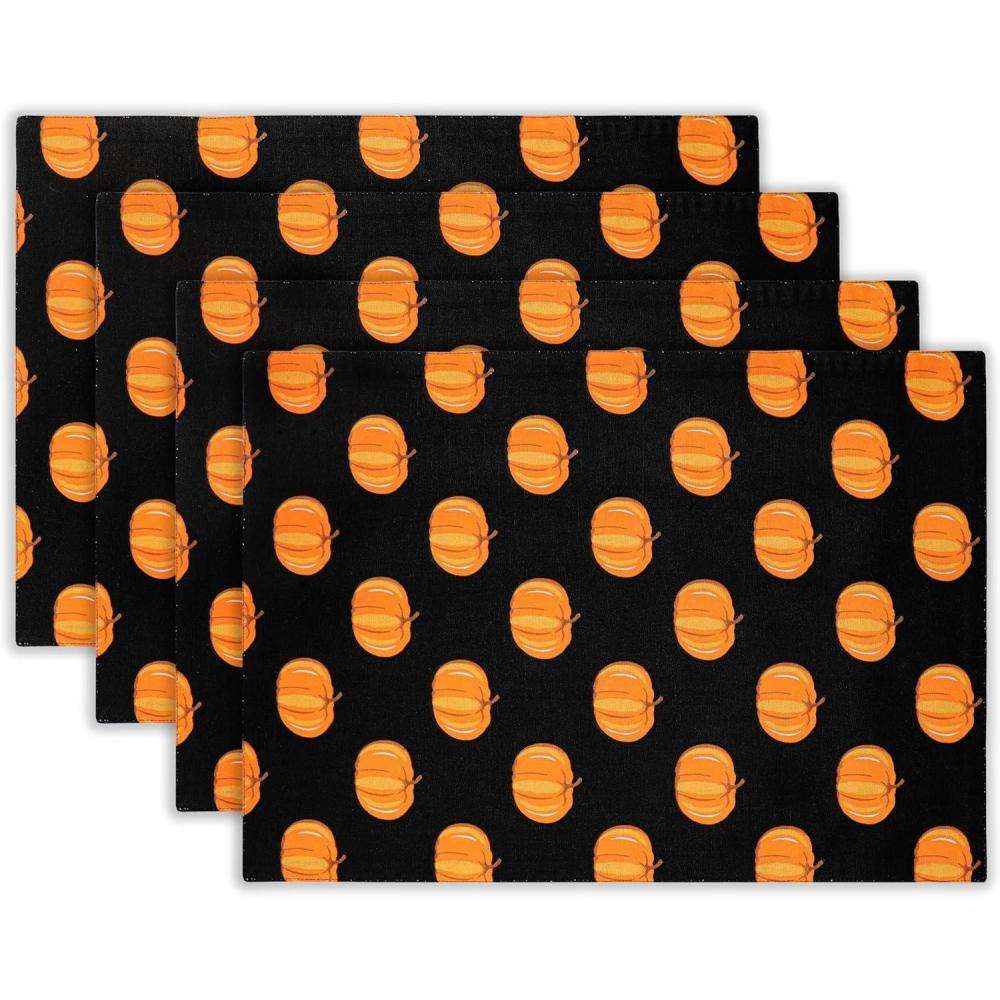 imagePurpleEssences Fall Pumpkin Placemats  Set of 4 13x19 Inch 100 Cotton Washable Autumn Table Mats for Thanksgiving Kitchen Dining ampamp Party Decor  Pumpkin SpiceHalloween Pumpkin