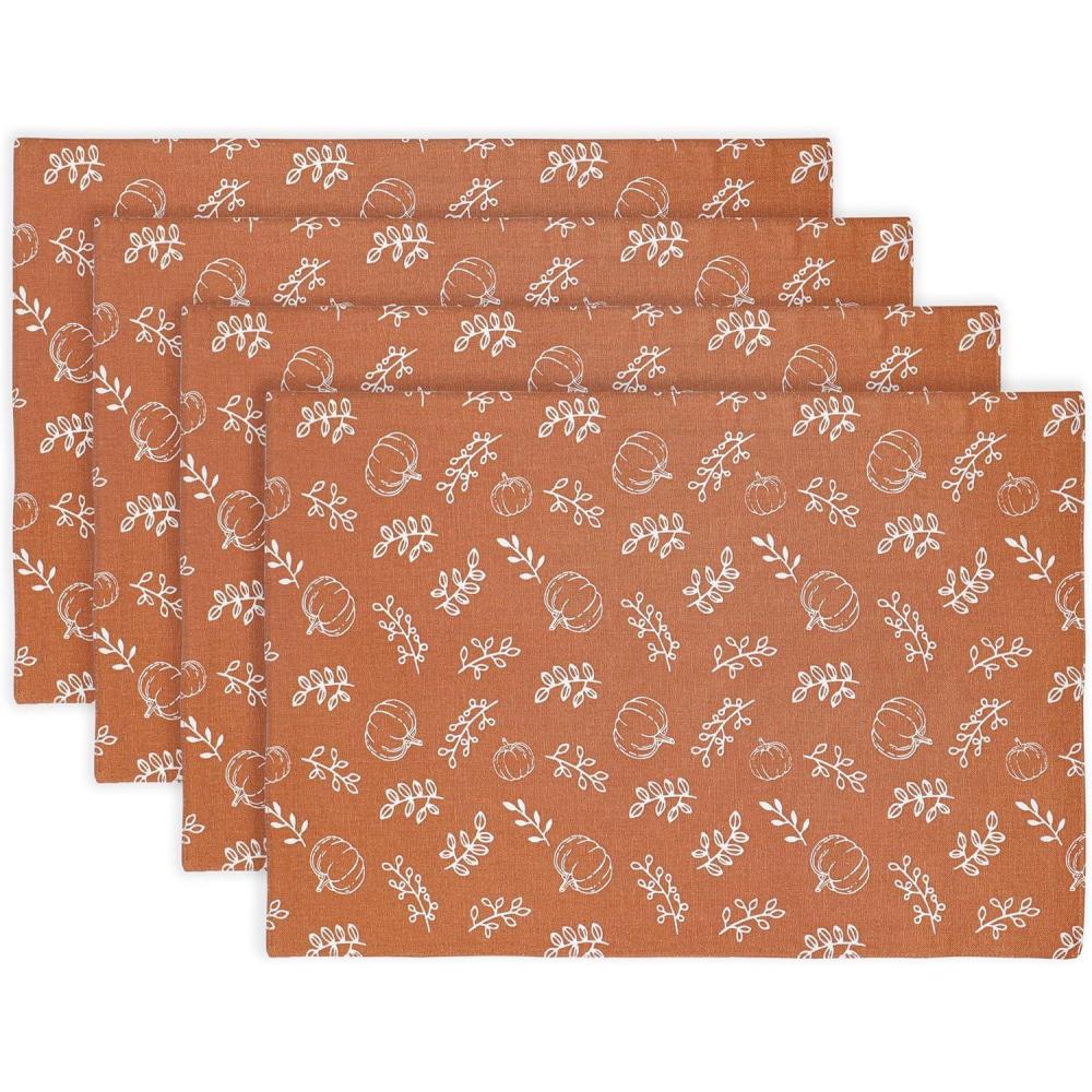 imagePurpleEssences Fall Pumpkin Placemats  Set of 4 13x19 Inch 100 Cotton Washable Autumn Table Mats for Thanksgiving Kitchen Dining ampamp Party Decor  Pumpkin SpicePumpkin Spice