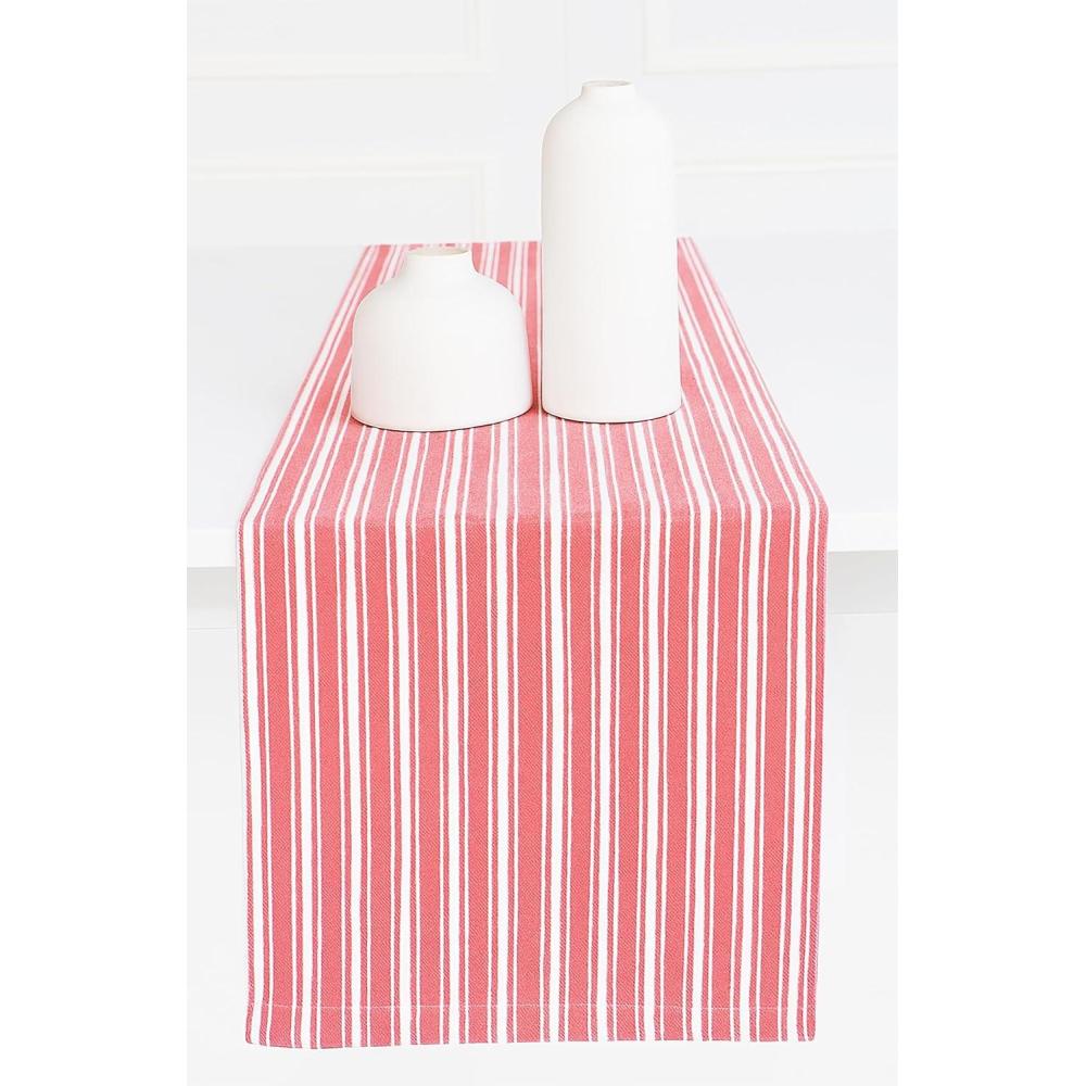 imagePurpleEssences French Striped Table Runner 72 inches Long Stripe Runner 14 x 72 Inch 100 Cotton  Durable Washable Fabric for Fall Thanksgiving  HWhite and Nut BrownHomestead Stripe  Red with White Stripes