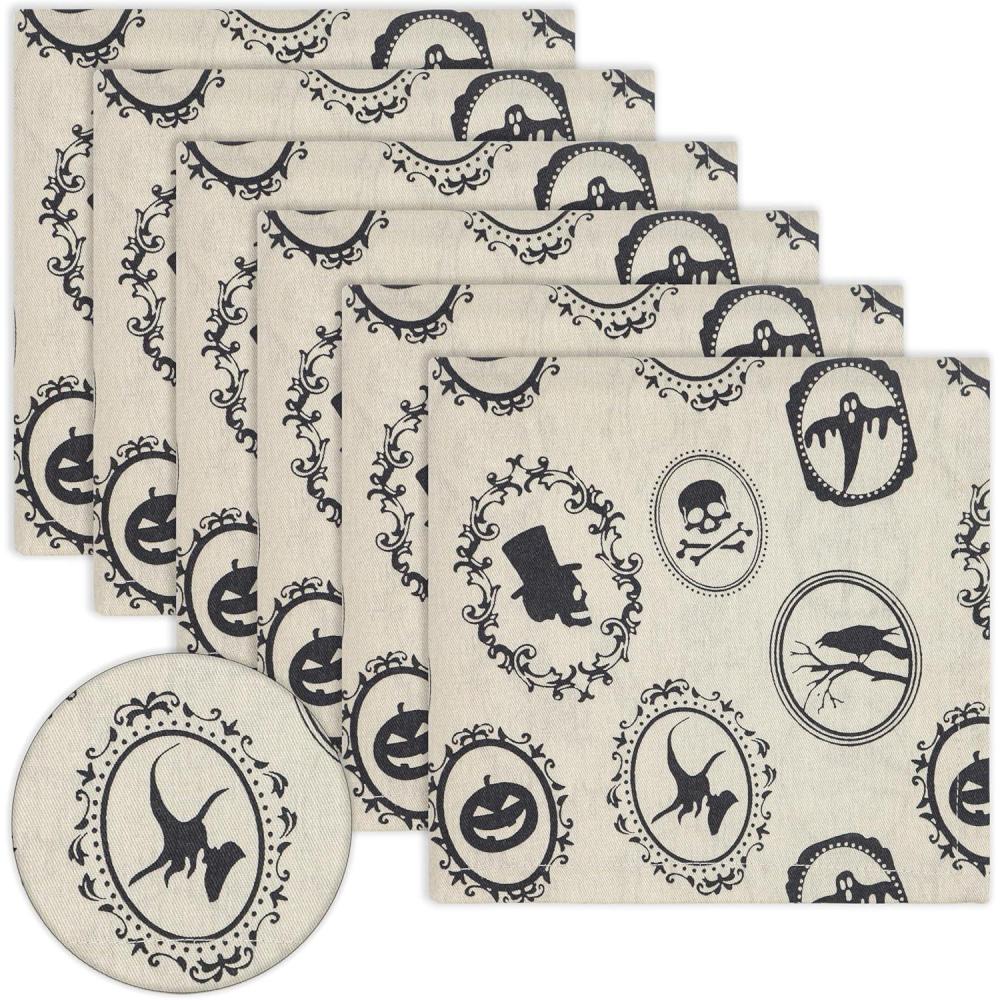 imagePurpleEssences Halloween Cloth Napkins Set of 6 100 Cotton Napkins 18x18 Inch Soft Durable Fabric Napkins White Cloth Napkins for Halloween Luncheon Dinner BatHalloween Frame