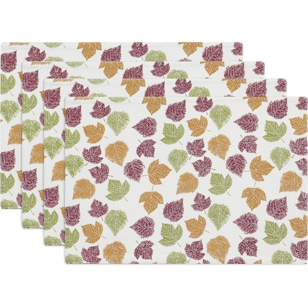 imagePurpleEssences Maple Leaves Fall Placemats Set of 4 13x19In Autumn Fall Table Placemats Washable Cloth Table Mats Thanksgiving Placemats for Party Dining Decor AureliaAutumn Leaves