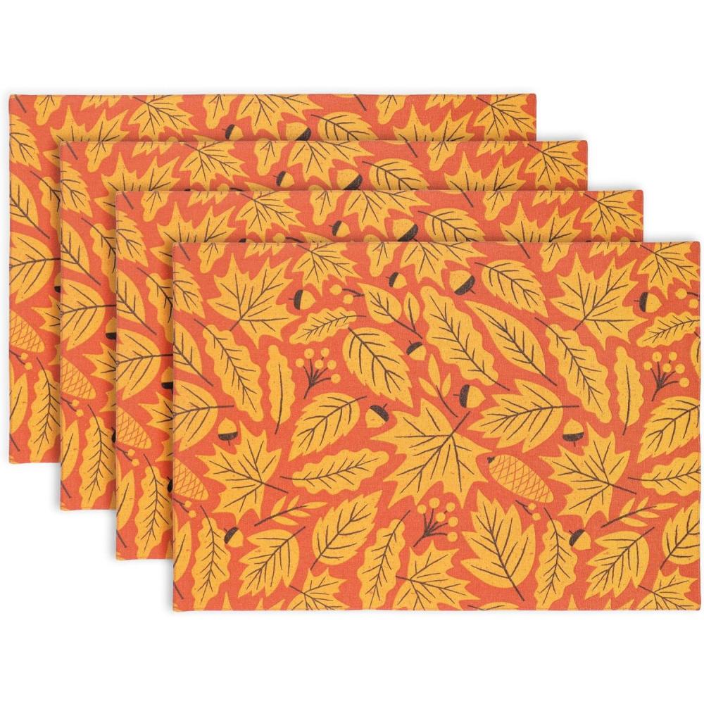 imagePurpleEssences Maple Leaves Fall Placemats Set of 4 13x19In Autumn Fall Table Placemats Washable Cloth Table Mats Thanksgiving Placemats for Party Dining Decor AureliaMaple  Hazel