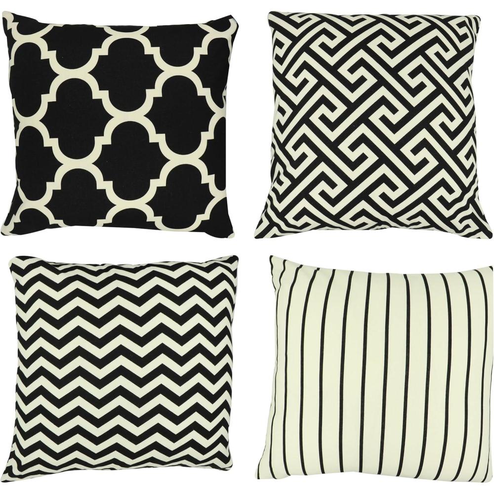 imagePurpleEssences Modern Pattern Spring Summer Easter Sofa Pillow Covers Set of 4 Pillow Covers 18x18  Decorative Geometric Throw Pillow Cushion Case for Indoor Outdoor Car  Square Sage Green SquareBlack