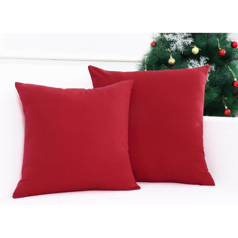 imagePurpleEssences Pack of 2 Cotton Pillow Covers Decorative Throw Pillowcase Soft Solid Cushion Case for Sofa Car Bedroom  Fall Thanksgiving  20x20 Inch  RedRed