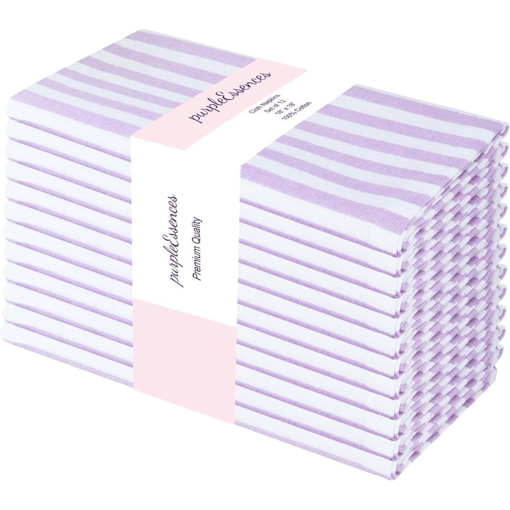imagePurpleEssences Plain Striped Cloth Napkins  Set of 12100 Cotton  18 x 18 Inch  Fall Thanksgiving  Perfect Everyday Use Dinner Napkin  Aqua Blue WhiteLavender White