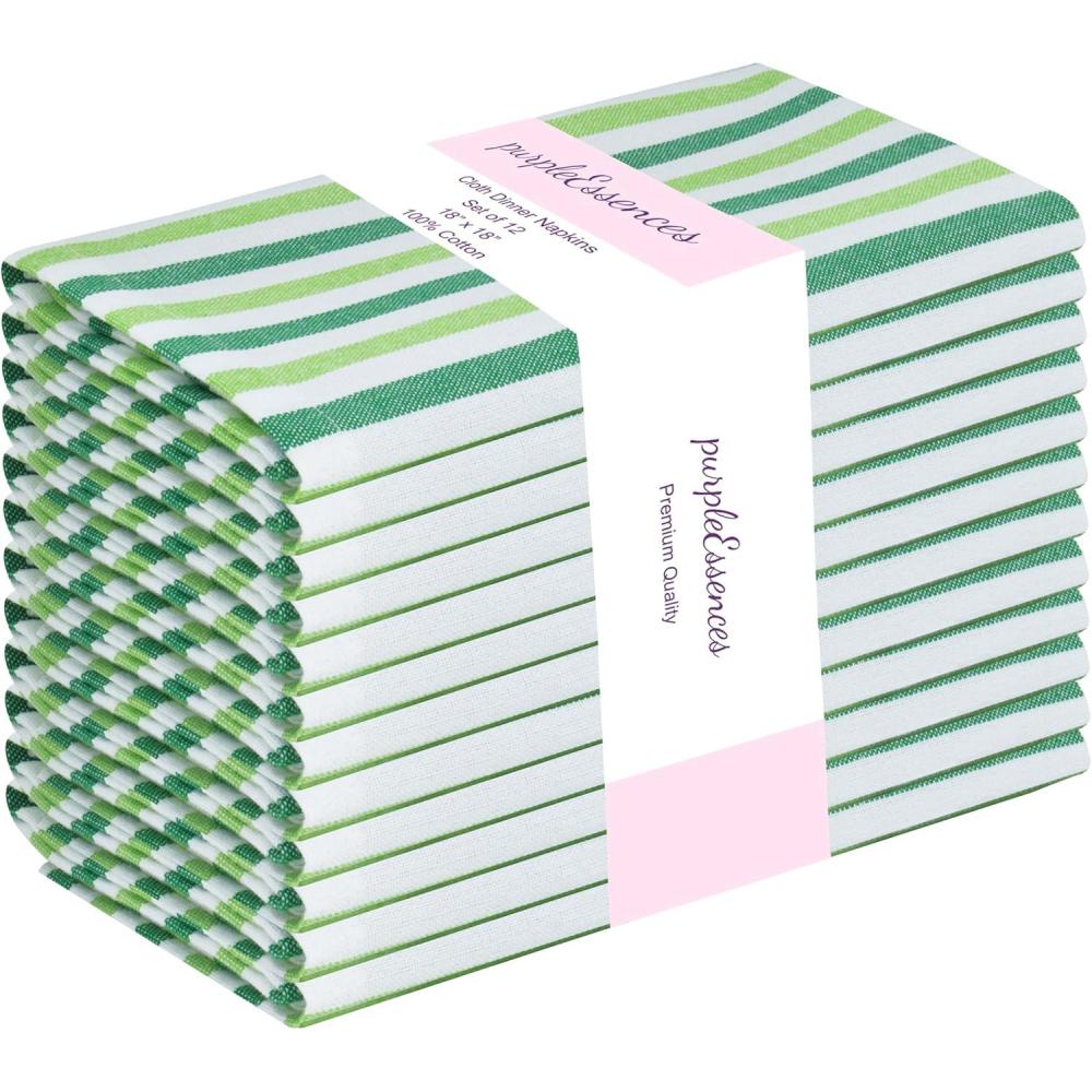 imagePurpleEssences Plain Striped Cloth Napkins  Set of 12100 Cotton  18 x 18 Inch  Fall Thanksgiving Halloween  Perfect Everyday Use Dinner Napkin  Black and WhiteSt Patricks Green