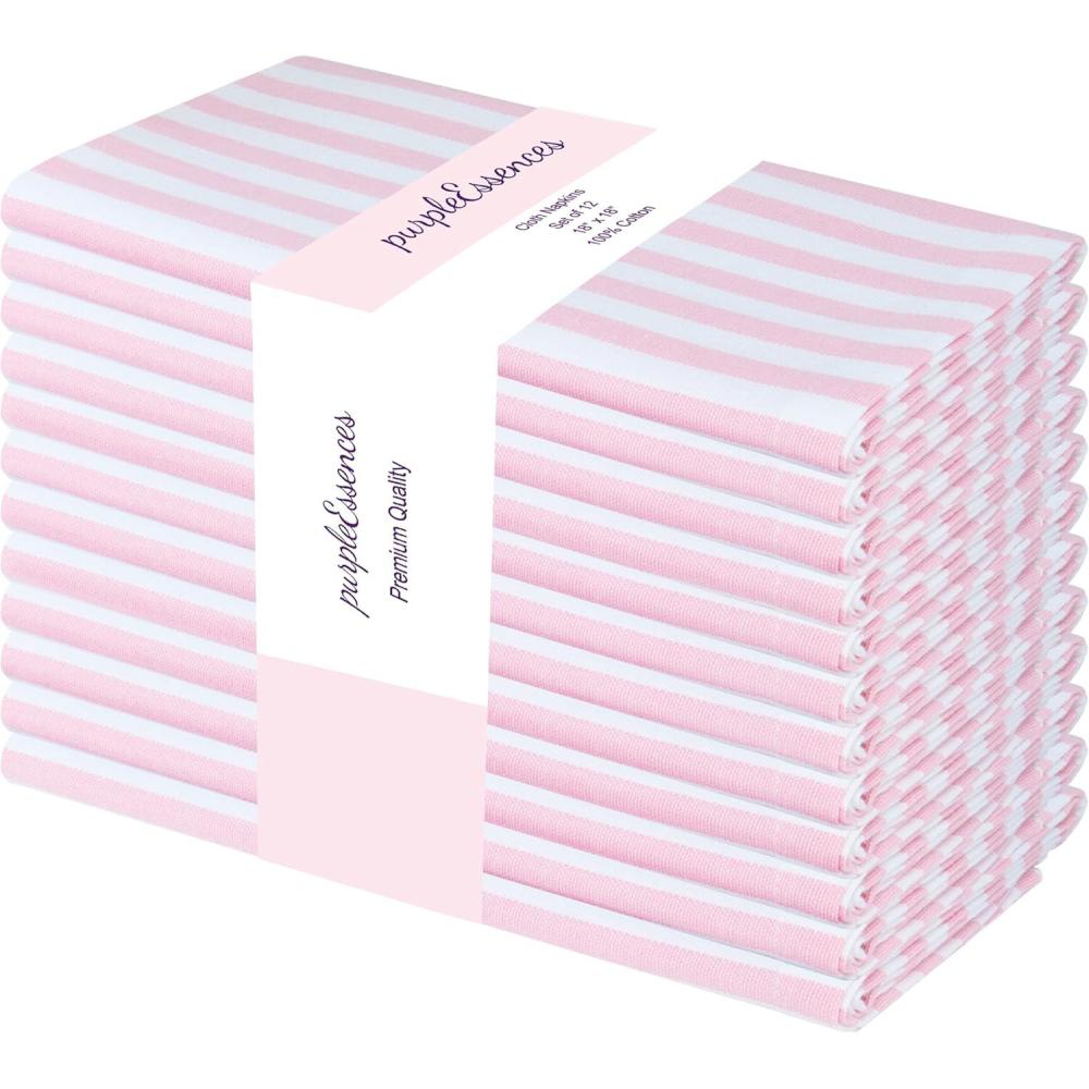 imagePurpleEssences Plain Striped Cloth Napkins  Set of 12100 Cotton  18 x 18 Inch  Fall Thanksgiving Halloween  Perfect Everyday Use Dinner Napkin  Black and WhiteBlush Pink White