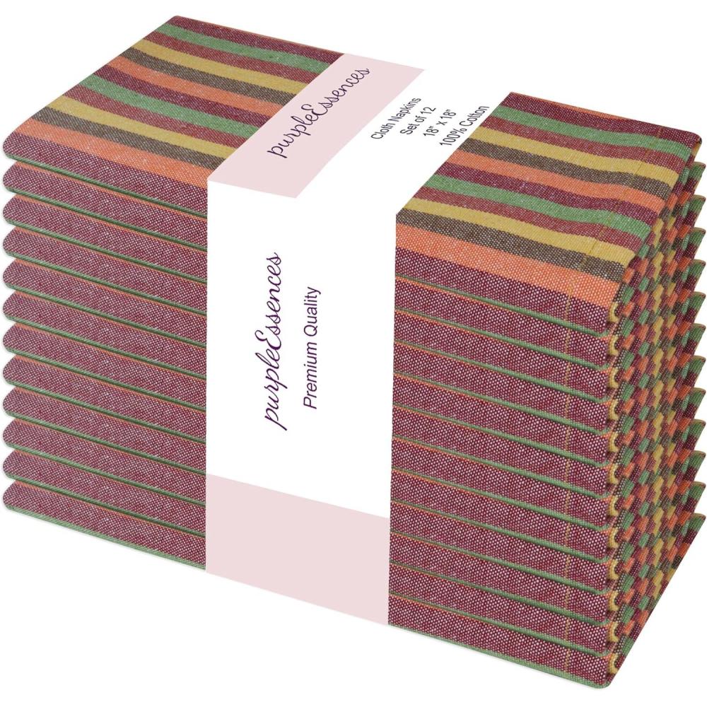 imagePurpleEssences Plain Striped Cloth Napkins  Set of 12100 Cotton  18 x 18 Inch  Fall Thanksgiving Halloween  Perfect Everyday Use Dinner Napkin  Black and WhiteThanks Giving